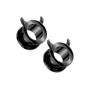 PVD Black Devil Horn Screw Fit Ear Gauges