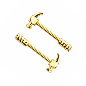PVD Gold Hammer Nipple Barbells Rings