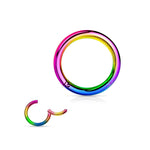 PVD Rainbow Segment Ring Hinged Clicker Hoop Piercing