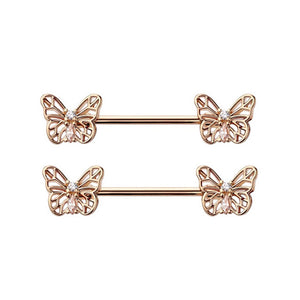 PVD Rose Gold Butterfly Nipple Rings