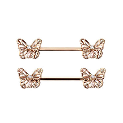 PVD Rose Gold Butterfly Nipple Rings