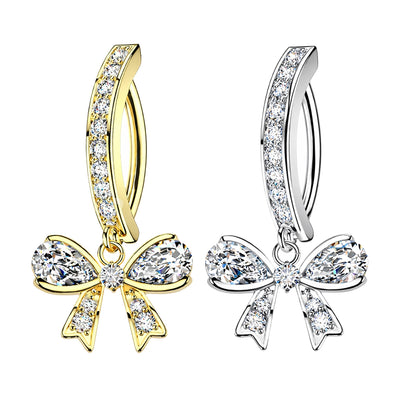 Ribbon CZ Dangle Hinged Belly Rings