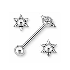 Surgical Steel 14G Spike Ball Ends Tongue Ring Barbell