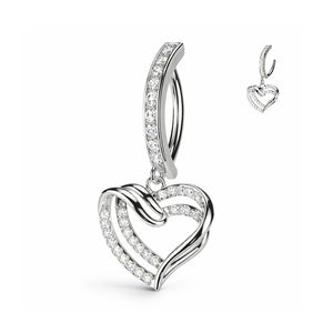 Surgical Steel CZ Heart Dangle Hinged Belly Rings