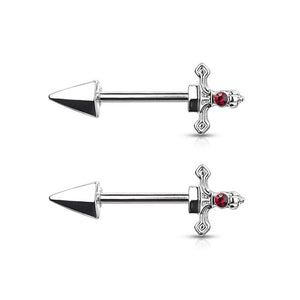 Surgical Steel Dagger Red CZ Nipple Barbell