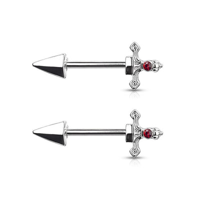Surgical Steel Dagger Red CZ Nipple Barbell