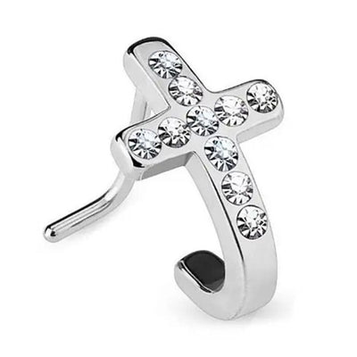 Silver L Shaped Cross Nose Crawlers Studs