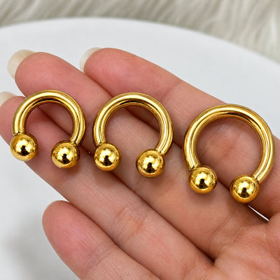 PVD Gold Ball Ends Circular Barbells Horseshoe Piercings
