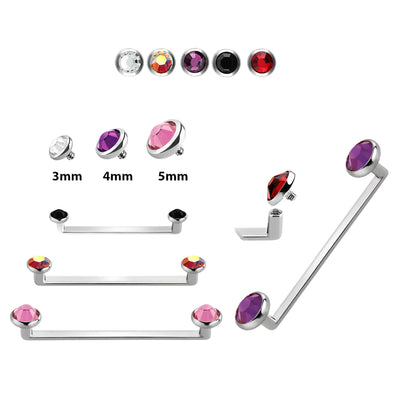 13G Titanium Bezel CZ Flat Surface Barbells Piercings