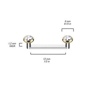 Titanium Flat Bezel CZ Staple Surface Barbells