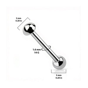 Titanium Internally Threaded 14G Dome Top Straight Barbell Bar Piercing Jewelry