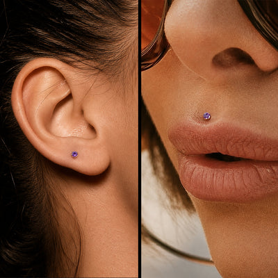 Titanium Threadless Push In Prong Set CZ Gem Top 14G 16G Flat Back Labret Post Studs