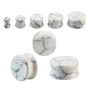 White Howlite Stone Double Flare Ear Gauges