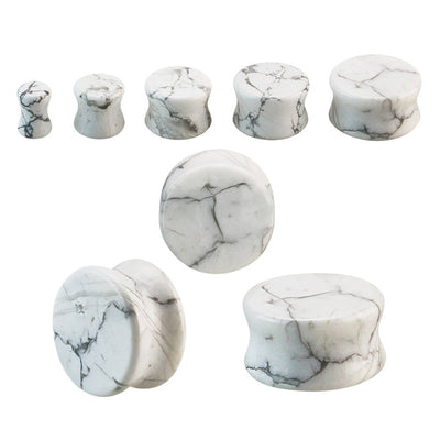 White Howlite Stone Double Flare Ear Gauges